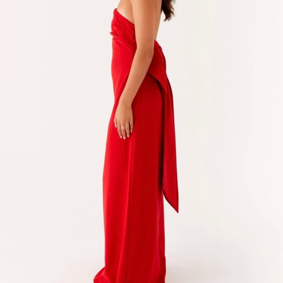 Red Strapless Maxi Dress with Bow - Picture 8 of 15